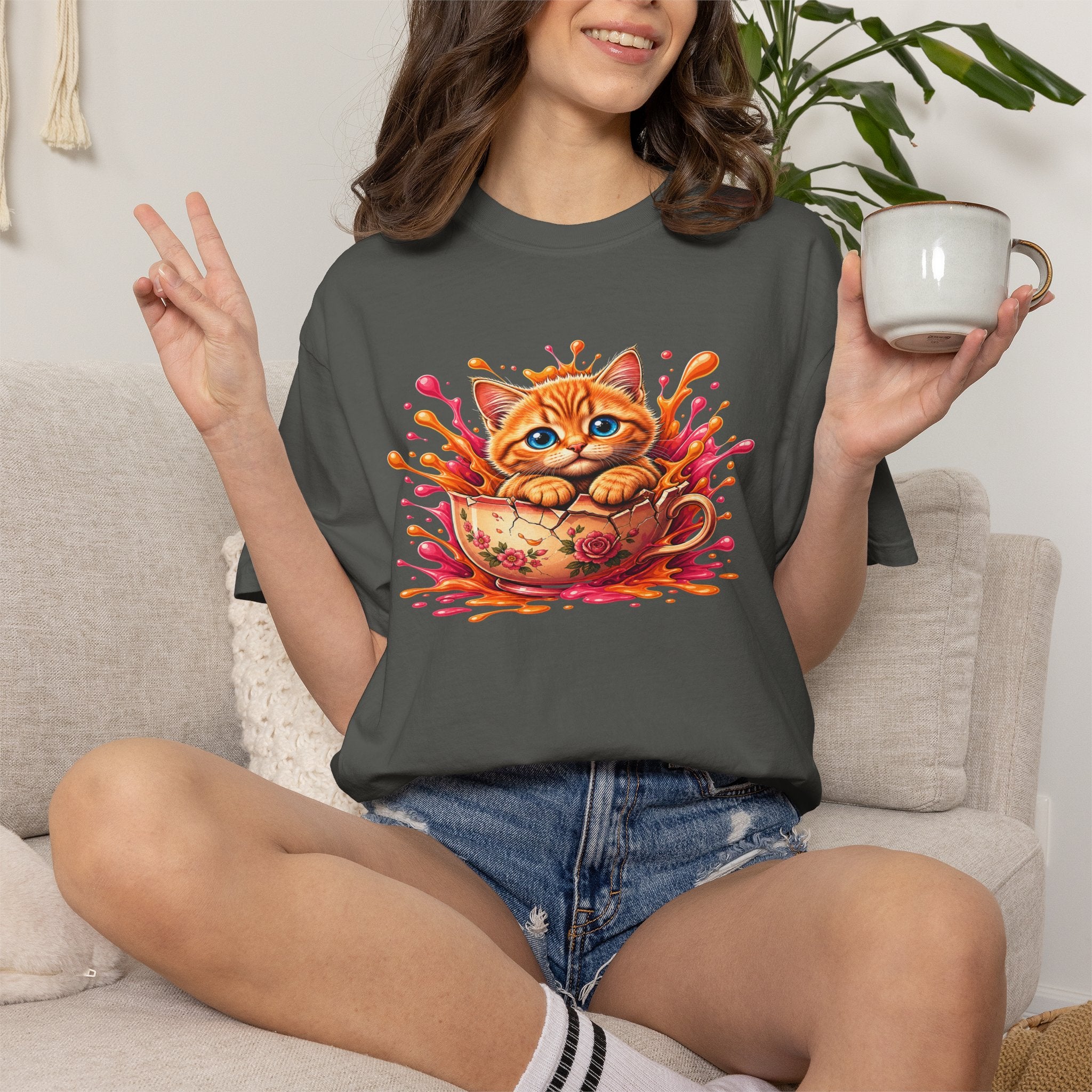 Cat Splash T Shirt Cute Orange Kitten Graphic Tee