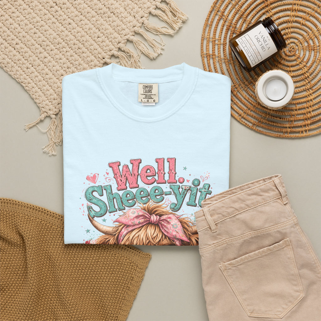T-Shirt Well Sheey it Cute Highland Cow Graphic Tee