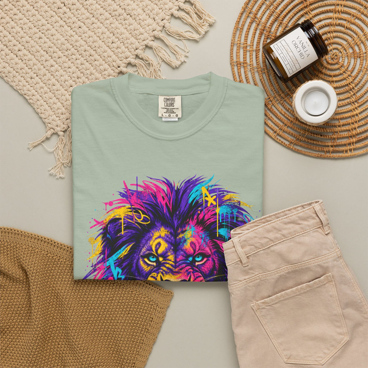 Colorful Roaring Lion T Shirt Vibrant Neon Animal Graphic Tee