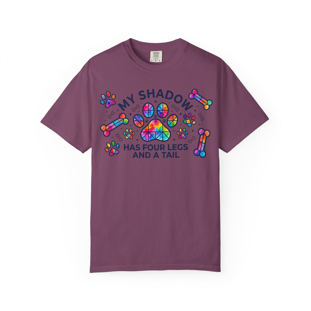 My Shadow Has Four Legs And A Tail T-Shirt Colorful Paw Print Dog Lover Tee