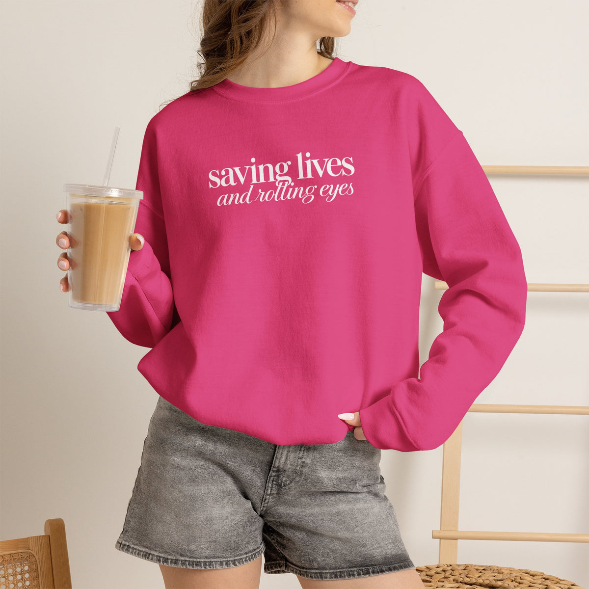Saving Lives and Rolling Eyes Sweatshirt, Funny Nurse Gift, Doctor Sweatshirt, Healthcare Worker Gift, Sarcastic Medical Crewneck