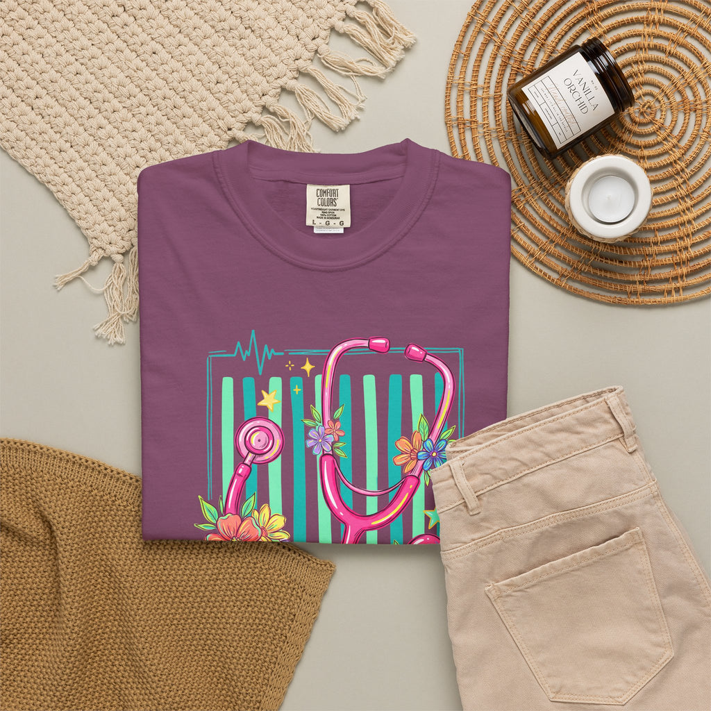 Created With a Purpose Nurse Shirt, Floral Stethoscope Tee, Comfort Colors Nurse T-Shirt, Nursing Student Gift, Nurse Appreciation Gift