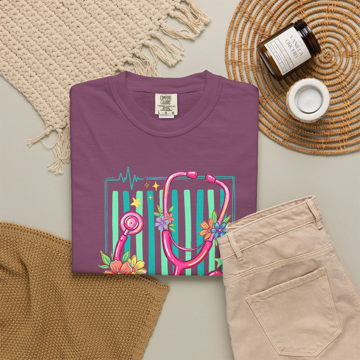 Created With a Purpose Nurse Shirt, Floral Stethoscope Tee, Comfort Colors Nurse T-Shirt, Nursing Student Gift, Nurse Appreciation Gift