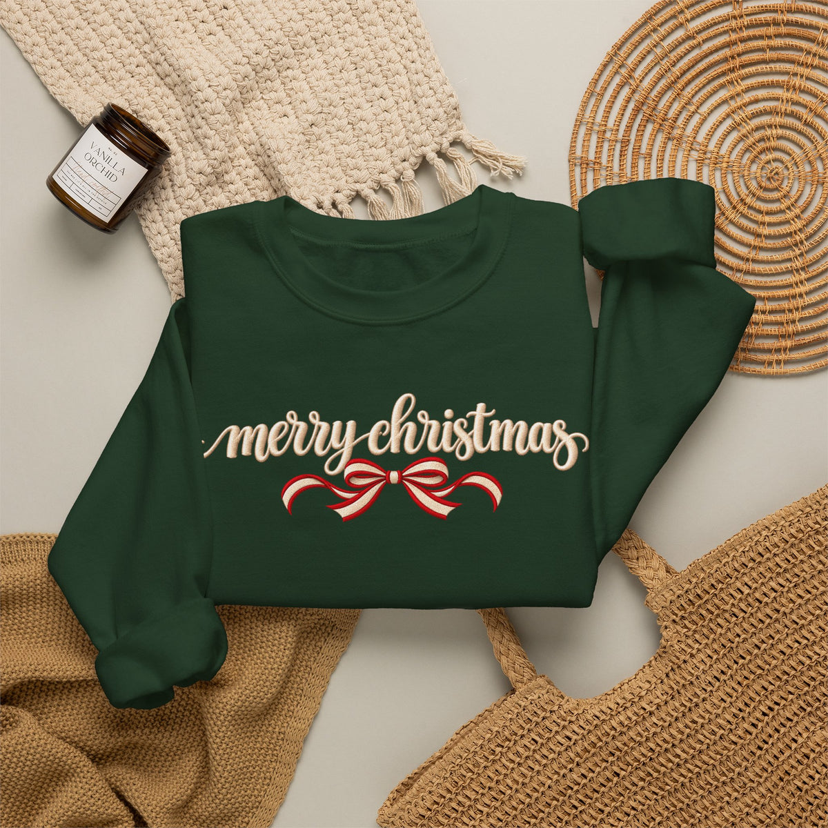 Merry Christmas Bow Sweatshirt, Coquette Christmas Crewneck, Minimalist Holiday Sweater, Cute Christmas Shirt, Christmas Gift for Her