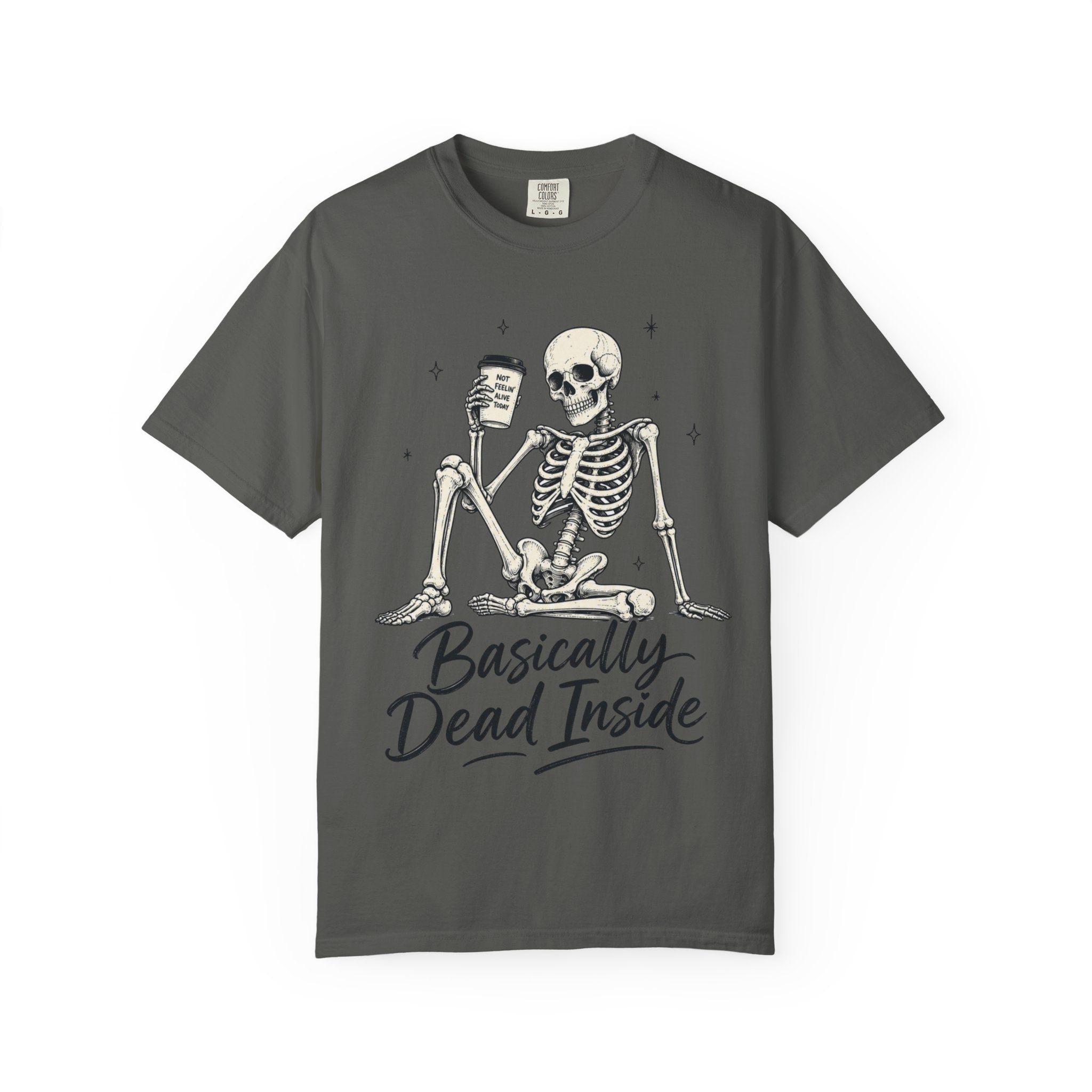 T Shirt Basically Dead Inside Skeleton Coffee Graphic Tee