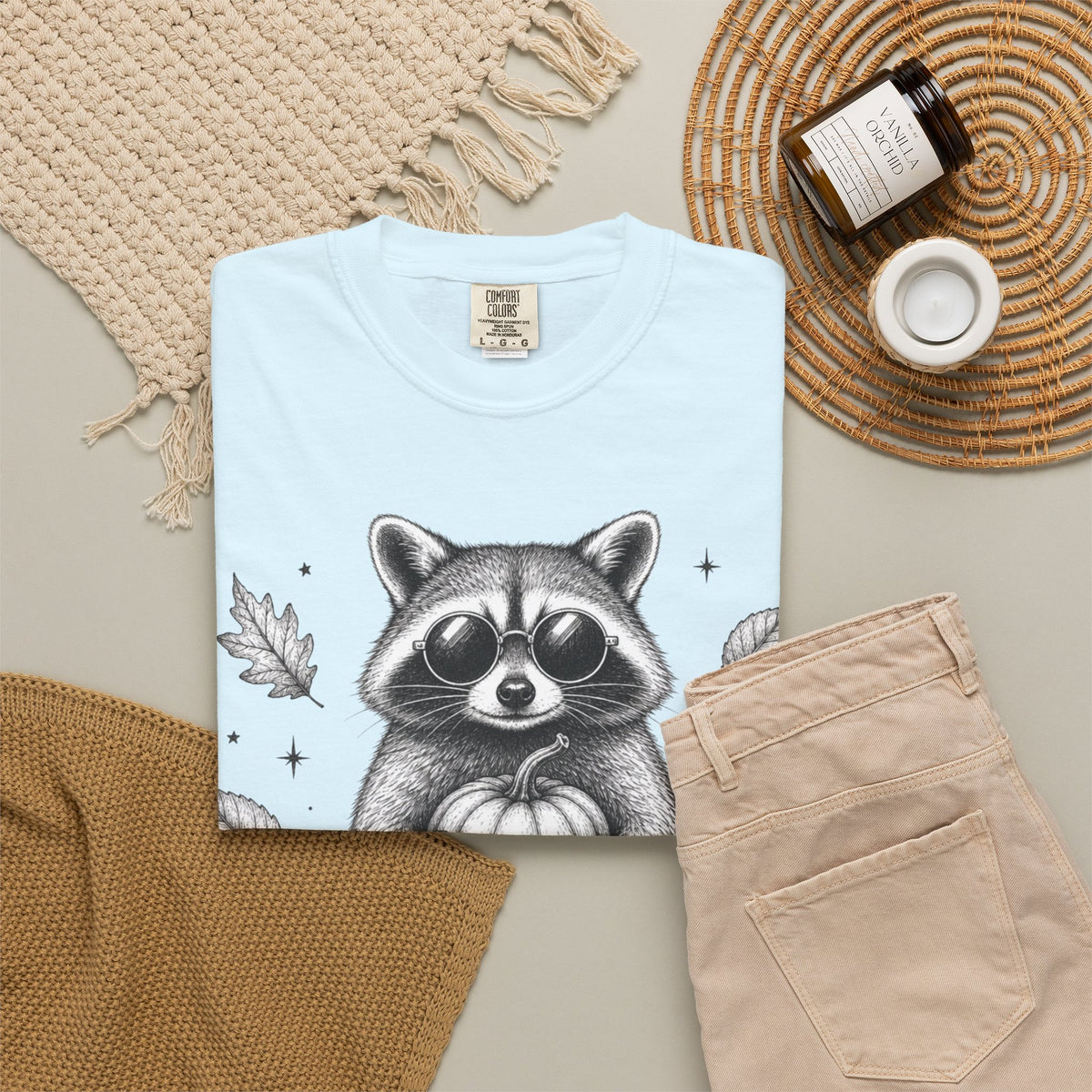 Spooky Season Bandit T Shirt Cute Raccoon Holding Pumpkin Fall Tee
