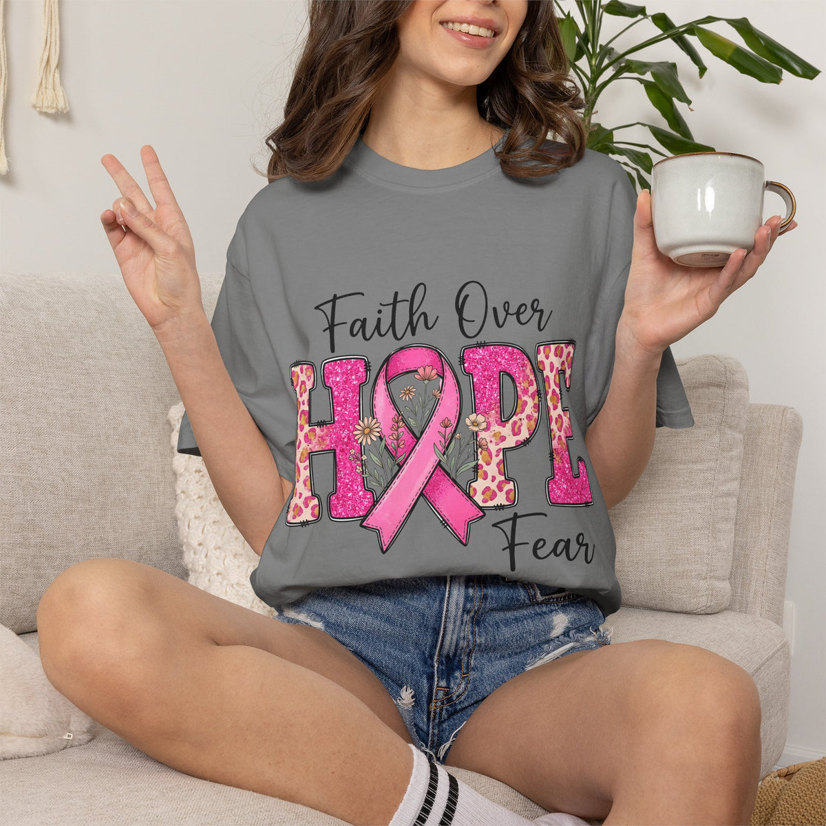 Breast Cancer Awareness Faith Over Fear Hope Tee Shirt