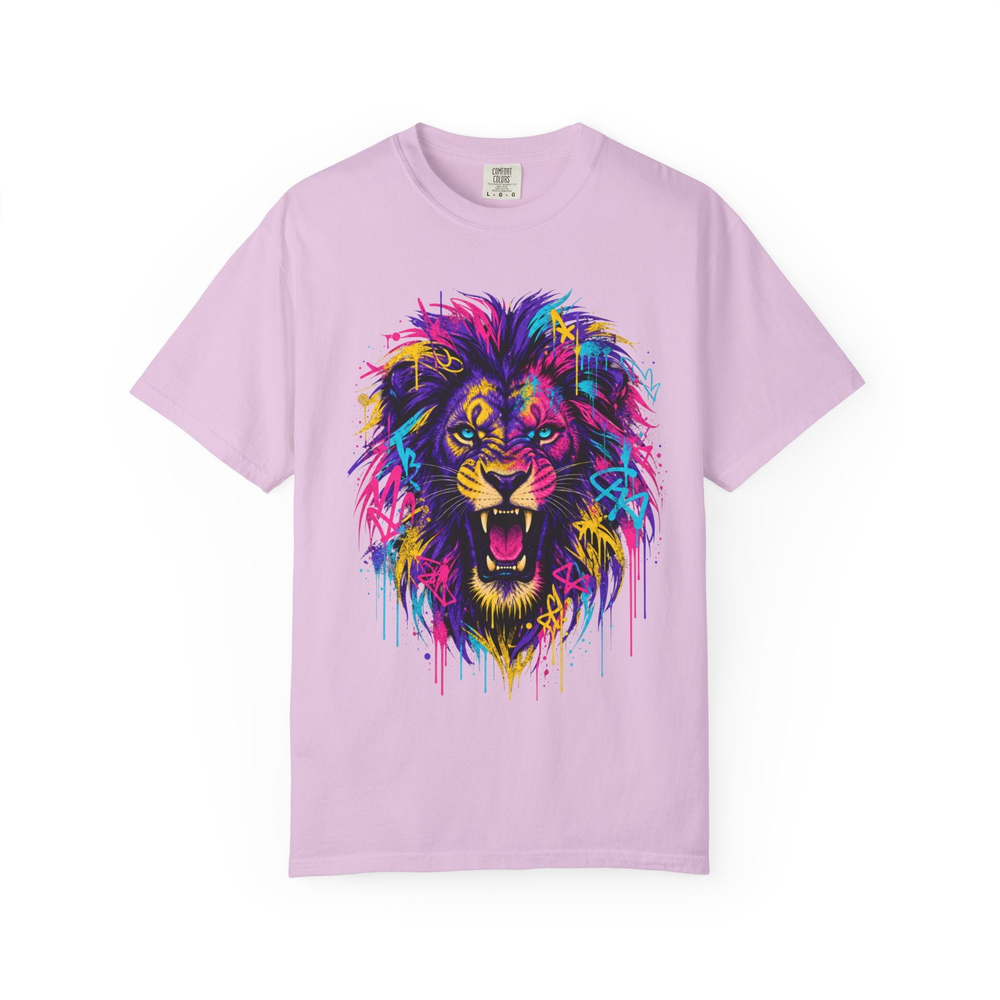 Colorful Roaring Lion T Shirt Vibrant Neon Animal Graphic Tee