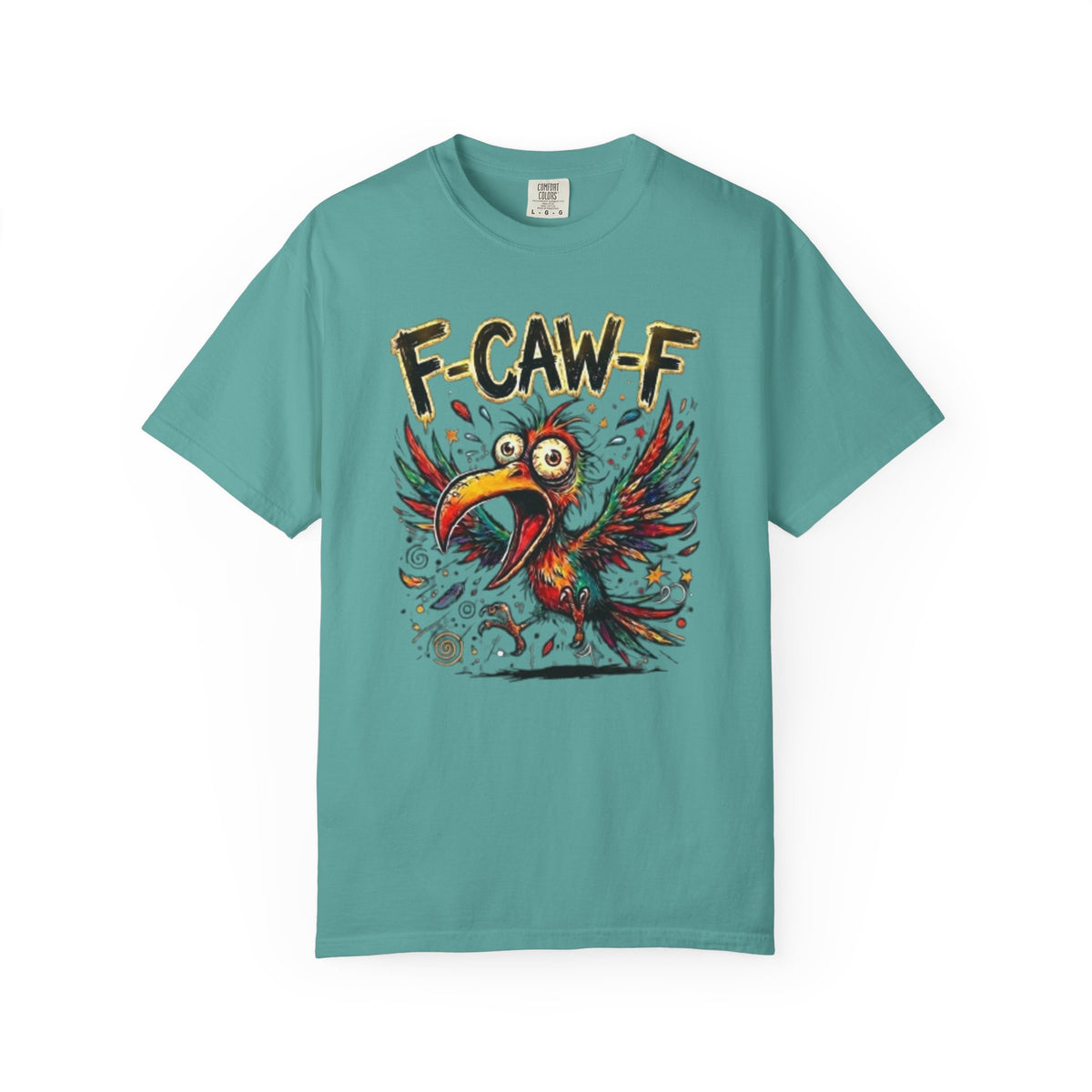 F-CAW-F Cartoon Parrot T-Shirt Colorful Tropical Bird Graphic Tee