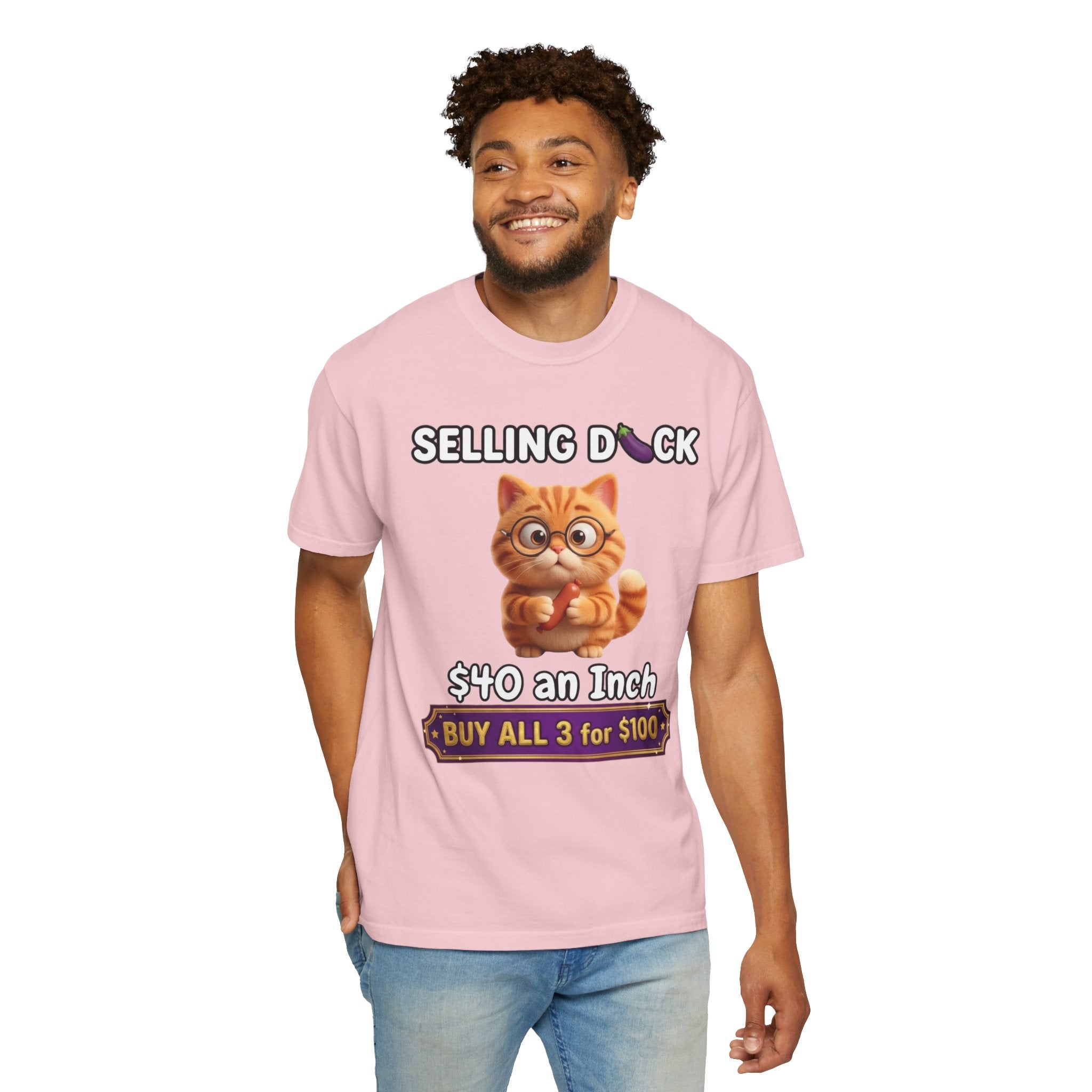 Funny Cat Graphic T-Shirt  Selling D ck Novelty Tee with Cute Kitten 40 an Inch Slogan