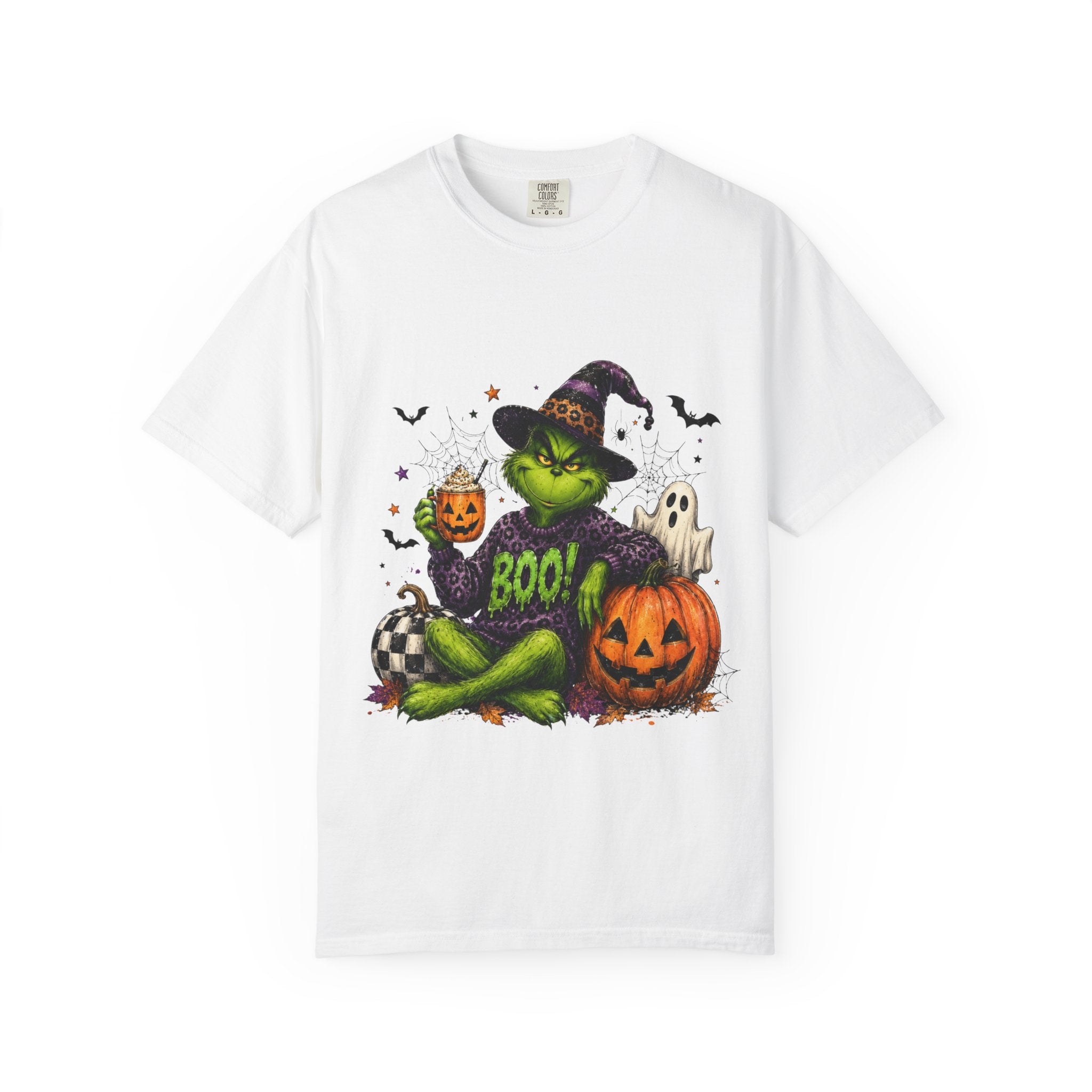 Halloween Grinch T Shirt BOO Witch Hat Pumpkin Graphic Tee