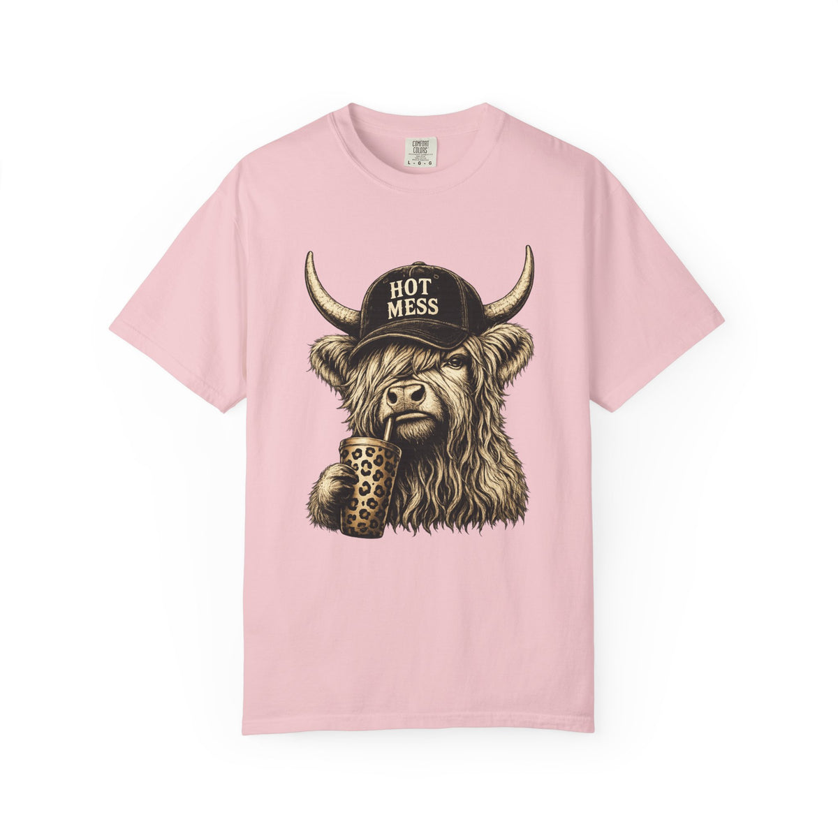 Hot Mess Highland Cow T Shirt Funny Cow with Coffee Graphic