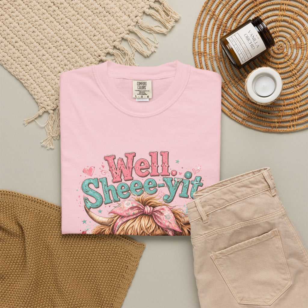 T-Shirt Well Sheey it Cute Highland Cow Graphic Tee