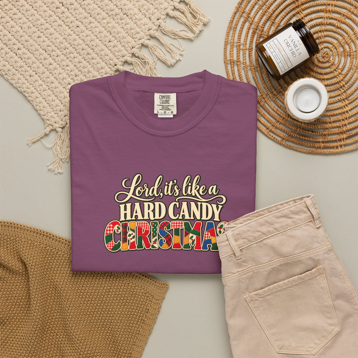Hard Candy Christmas Shirt, Vintage Patchwork Christmas Tee, Retro Country Holiday Shirt, Coordinating Couple Christmas Shirts