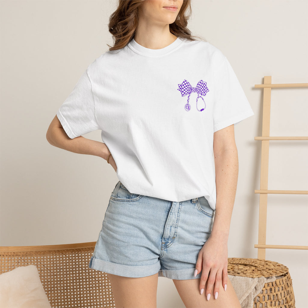 Nurse Stethoscope Bow T Shirt Checkered Medical Ribbon Tee