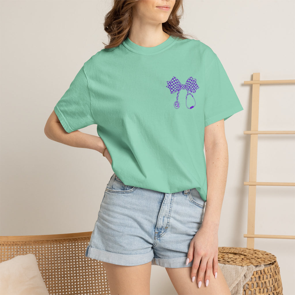 Nurse Stethoscope Bow T Shirt Checkered Medical Ribbon Tee