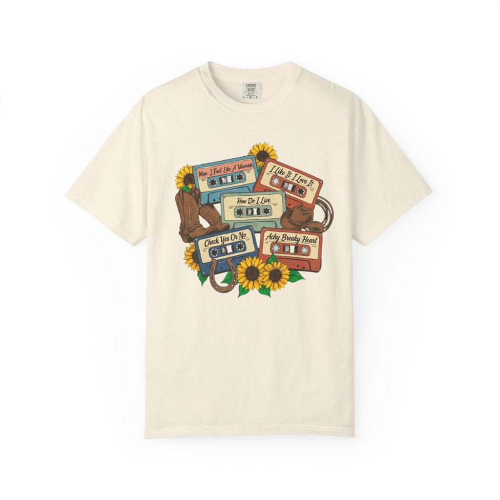 Cassette Mix T Shirt Retro Sunflower Tape Design