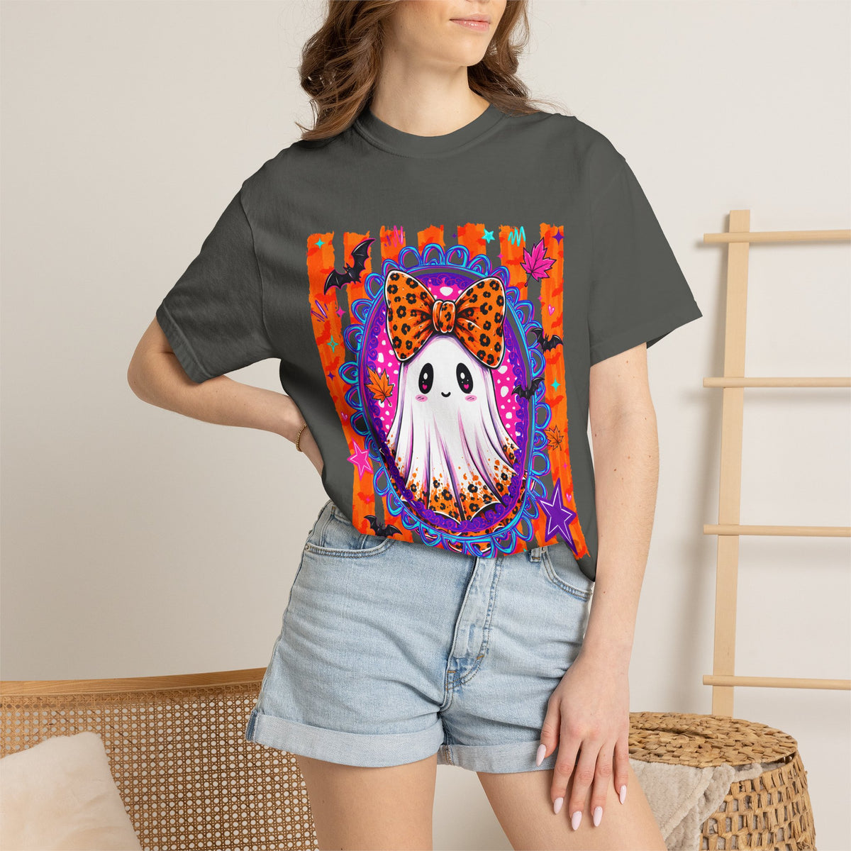 Halloween Ghost Tee Cute Polka Dot Bow Ghost Graphic T Shirt