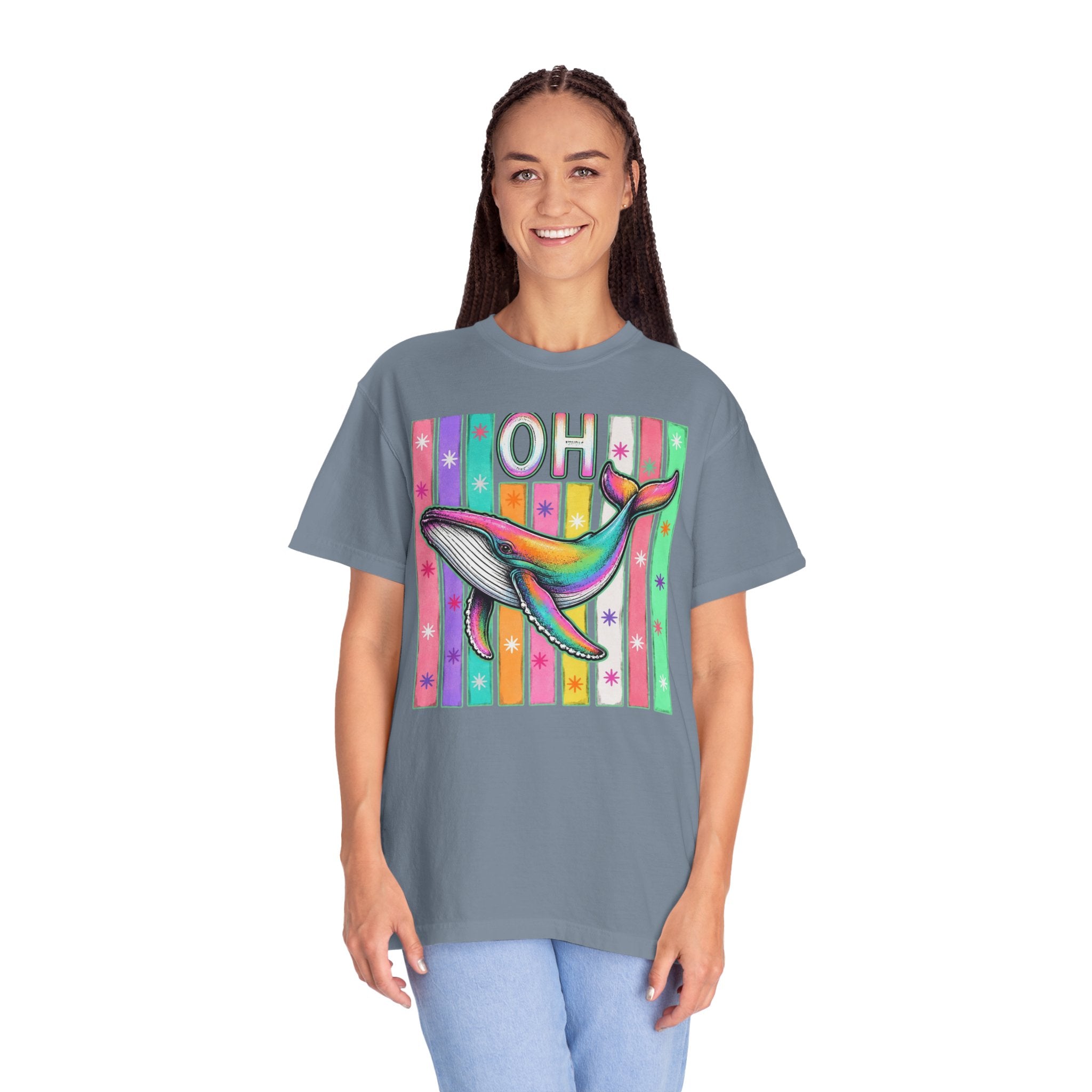 Oh Rainbow Whale T Shirt Retro Striped Graphic Tee