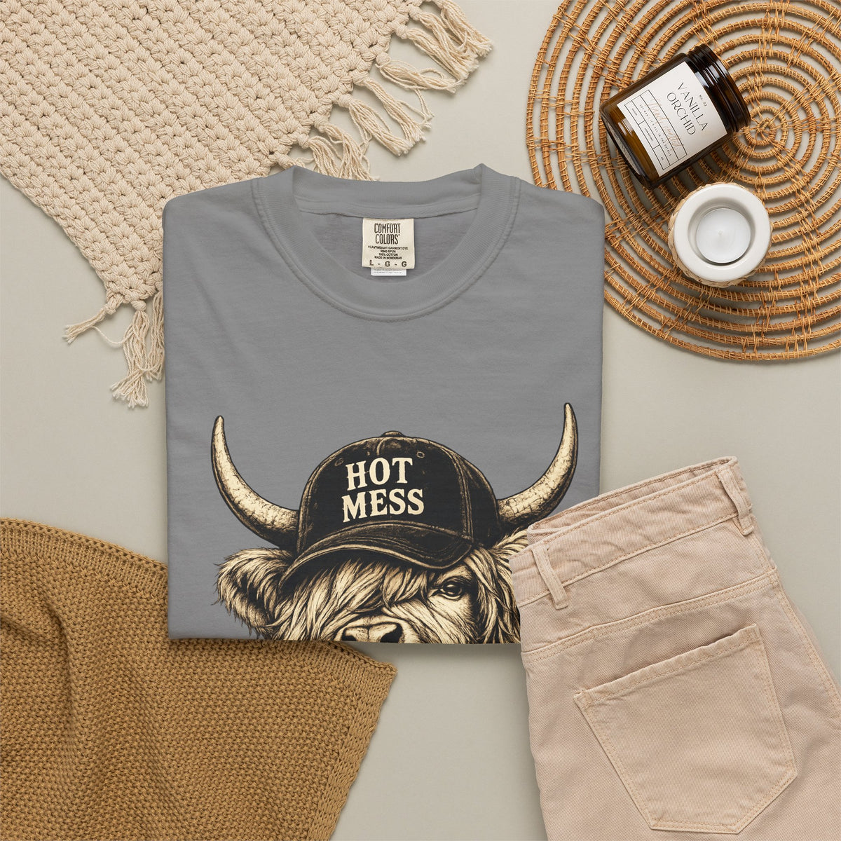 Hot Mess Highland Cow T Shirt Funny Cow with Coffee Graphic