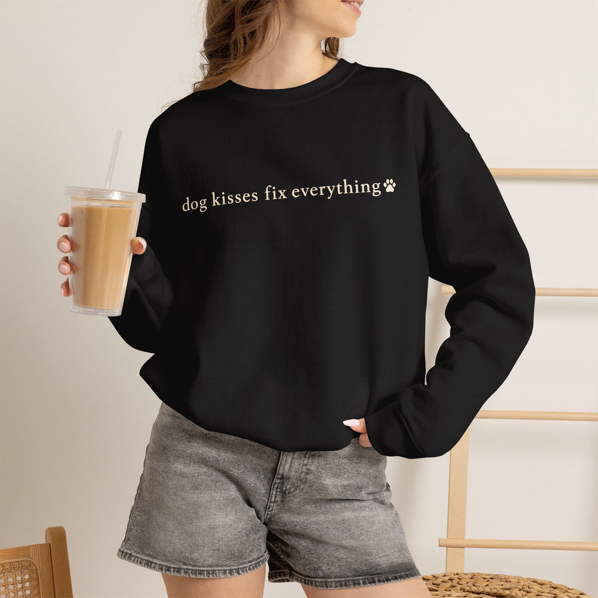 Dog Kisses Fix Everything Sweatshirt, Minimalist Dog Mom Crewneck, Cute Dog Lover Gift, Cozy Pet Mom Sweater, Christmas Gift for Dog Lovers