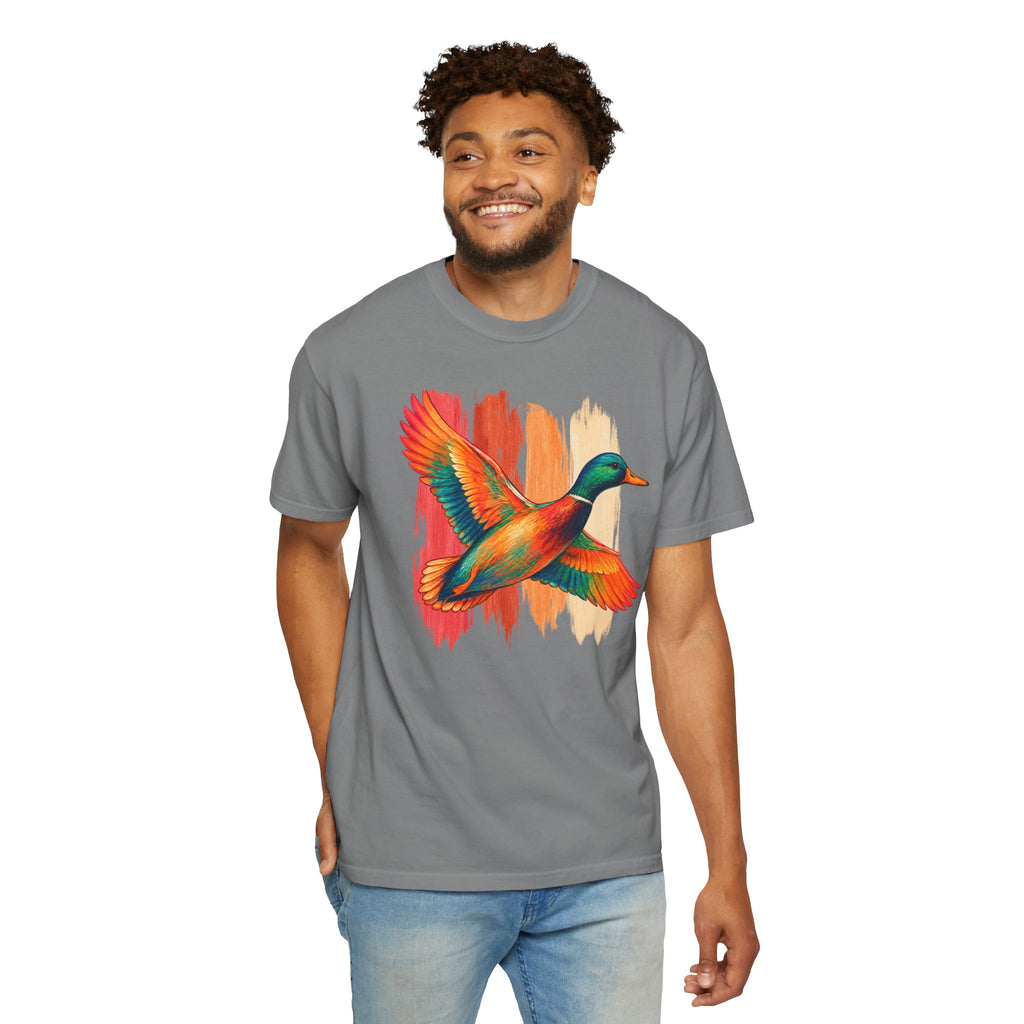 Colorful Flying Duck Tee | Vibrant Mallard Illustration, Nature Shirt