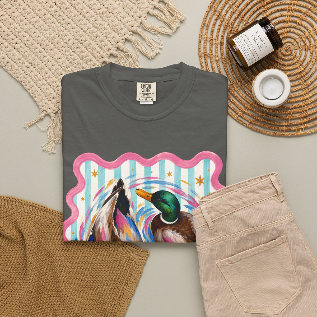 Mallard Duck Art T Shirt Colorful Paired Ducks Graphic Tee