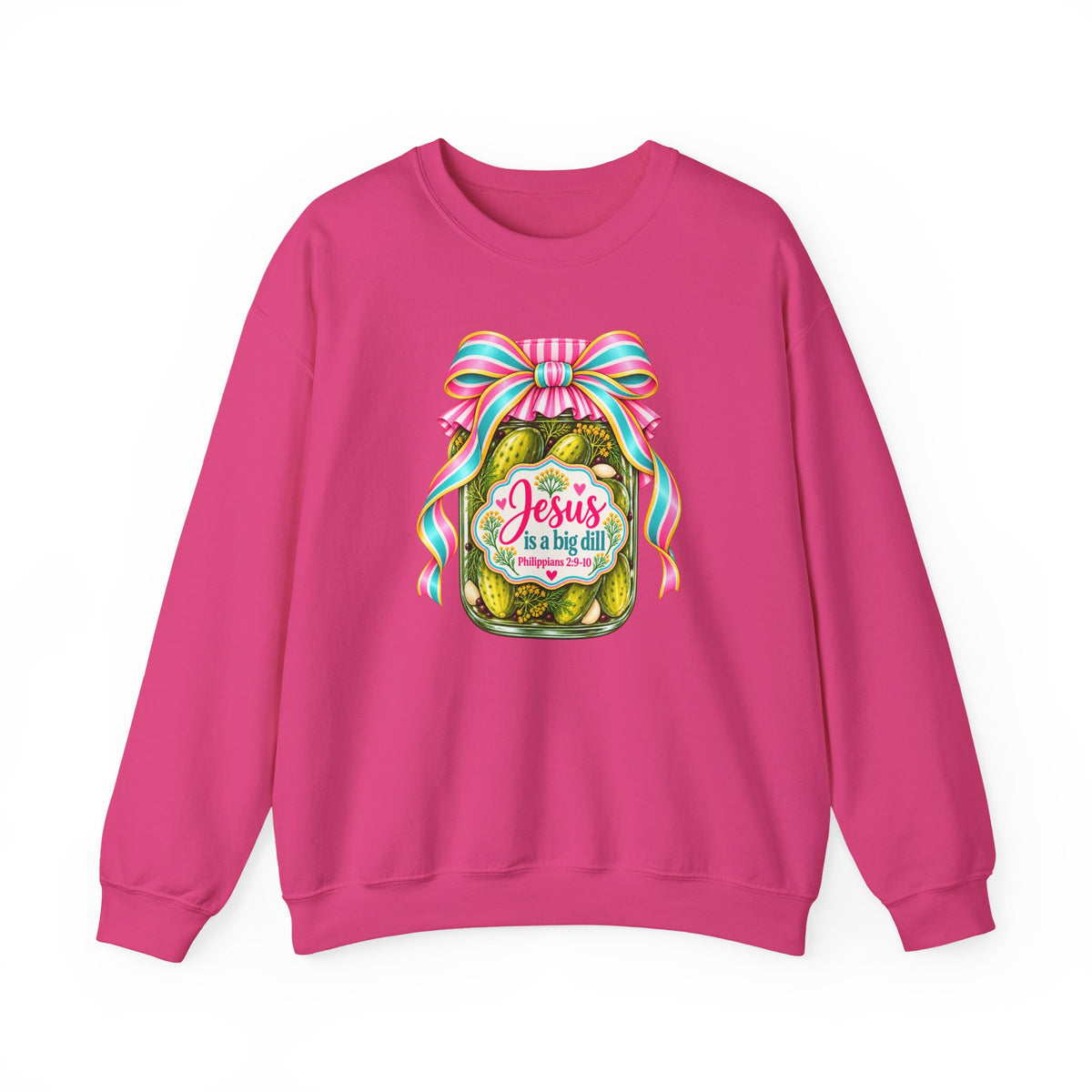 Preppy Christian Coquette Sweatshirt, Jesus Is a Big Dill, Pink Bow Pickle Crewneck, Cute Faith Graphic Sweatshirt, Christian Gift for Her