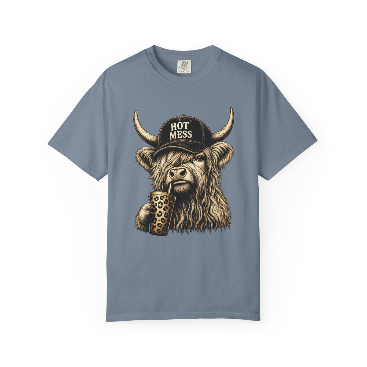 Hot Mess Highland Cow T Shirt Funny Cow with Coffee Graphic
