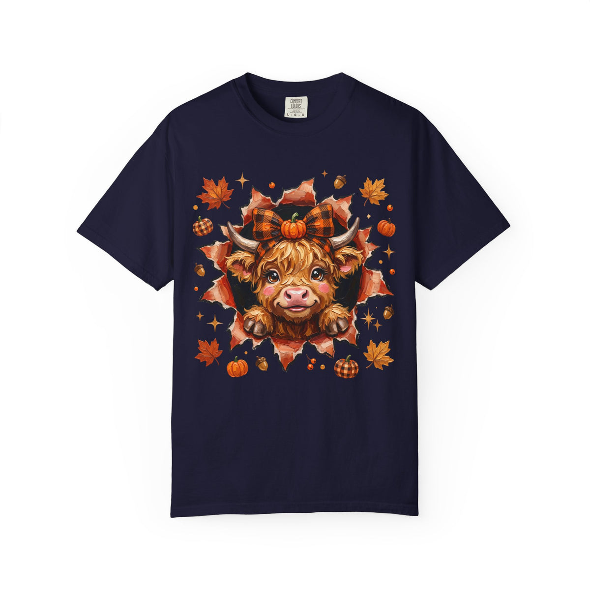 Highland Cow Autumn Tee Shirt Cute Fall Plaid Calf Design