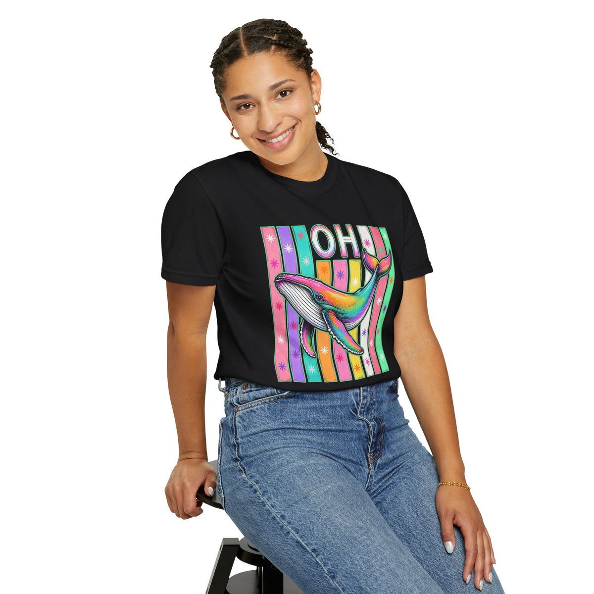 Oh Rainbow Whale T Shirt Retro Striped Graphic Tee