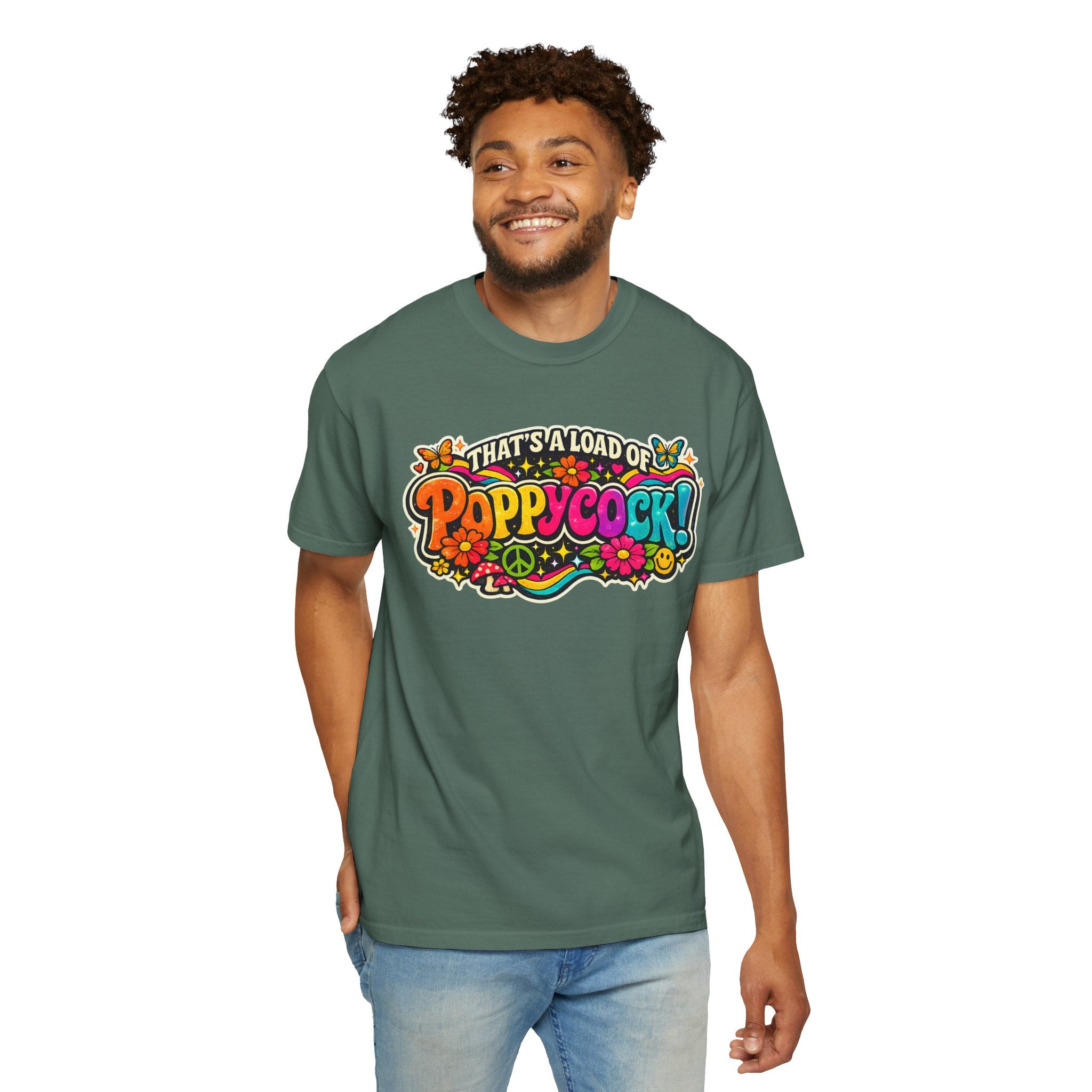Poppycock Retro Hippie T Shirt  That’s a Load of Poppycock Colorful Vintage Floral Tee