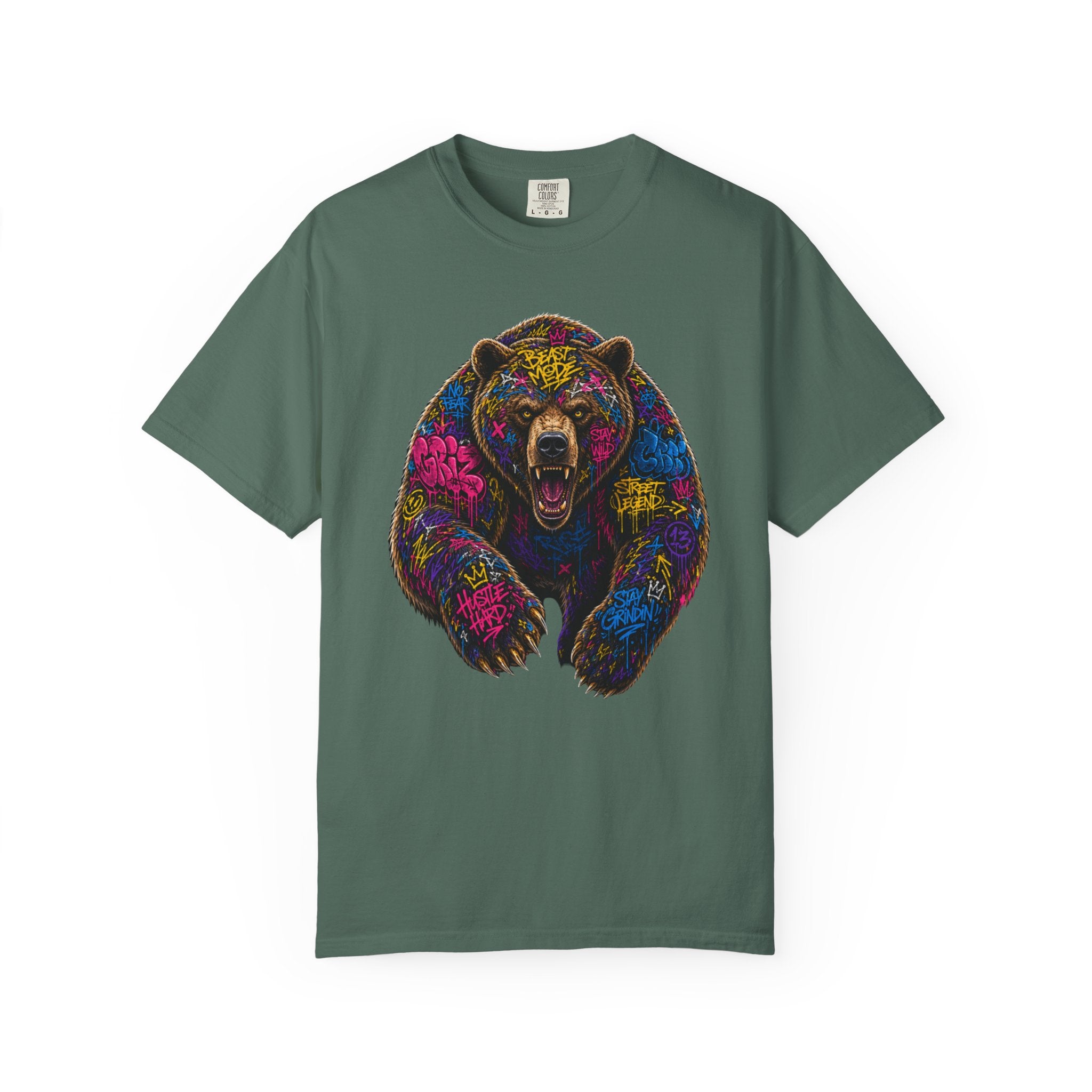 Bear Graffiti TShirt Neon Street Art Roaring Bear Graphic Tee