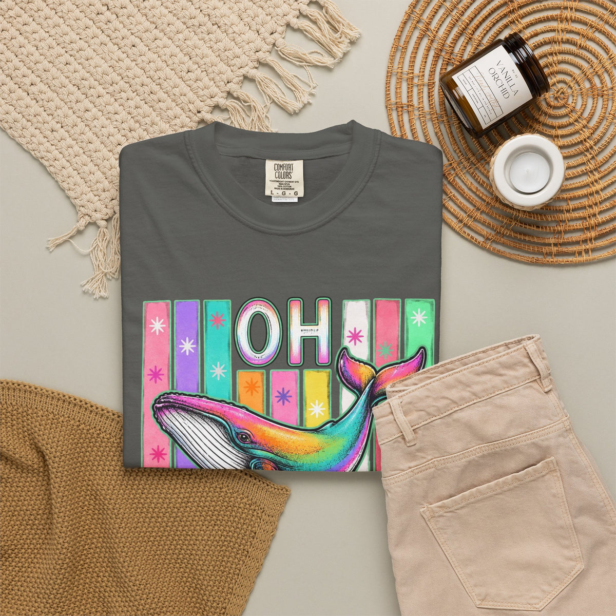 Oh Rainbow Whale T Shirt Retro Striped Graphic Tee