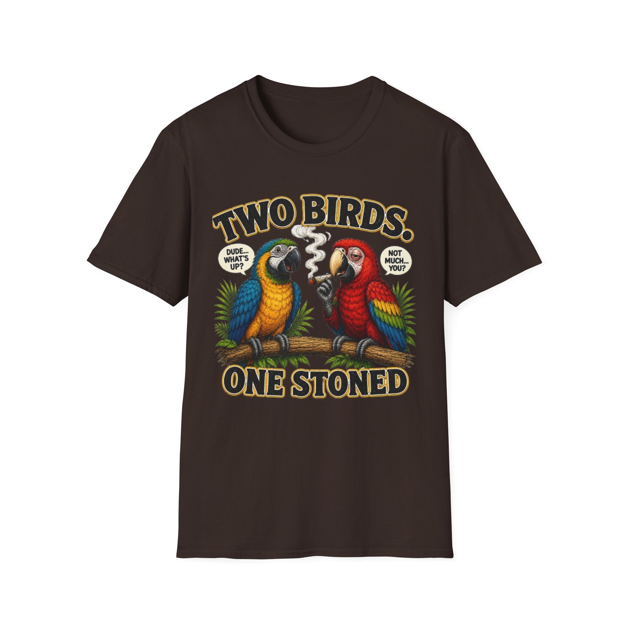 Parrot Graphic Tee Two Birds. One Stoned. Vintage Cannabis Humor T-Shirt