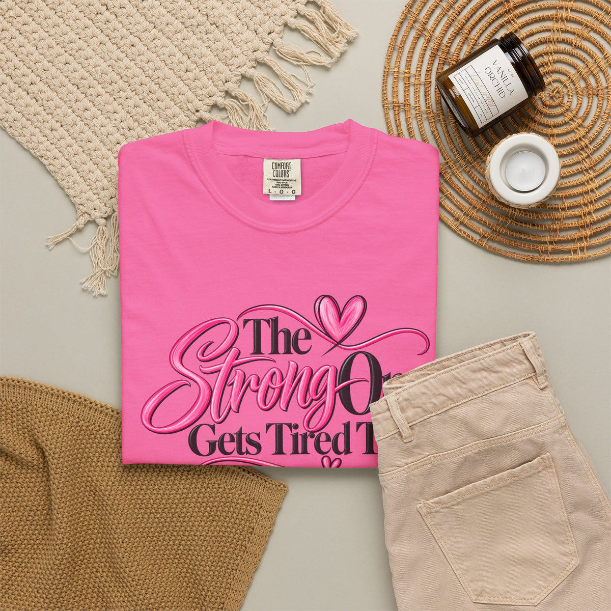 The Strong One Gets Tired Too T Shirt Inspirational Typography Pink Heart