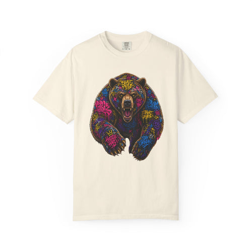 Bear Graffiti TShirt Neon Street Art Roaring Bear Graphic Tee