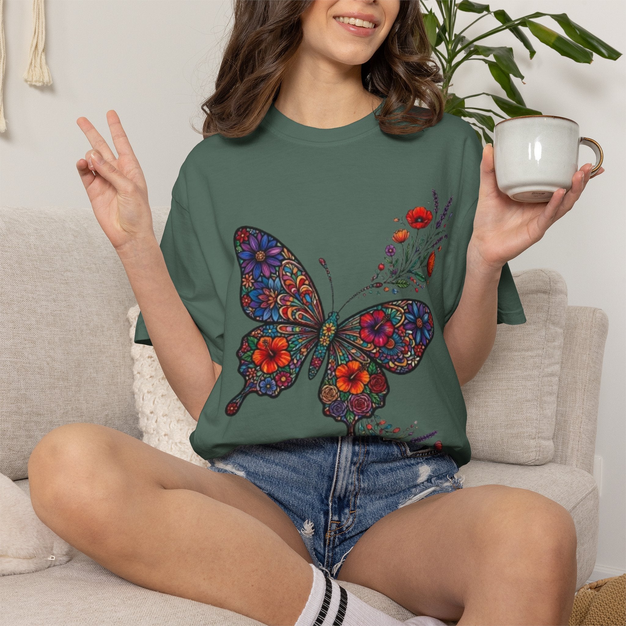 Floral Mosaic Butterfly T Shirt