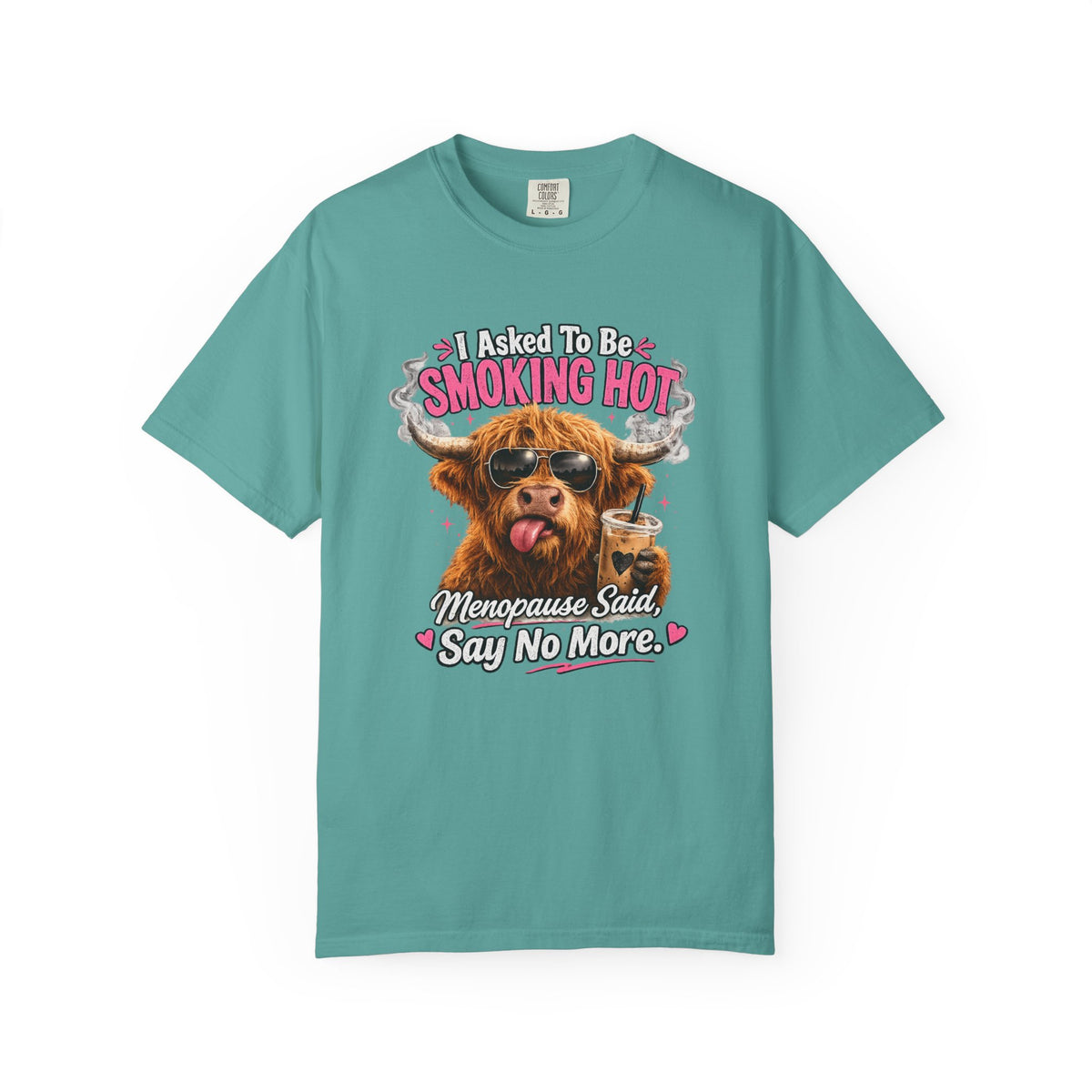 Menopause Smoking Hot T-Shirt Funny Cow with Sunglasses & Drink