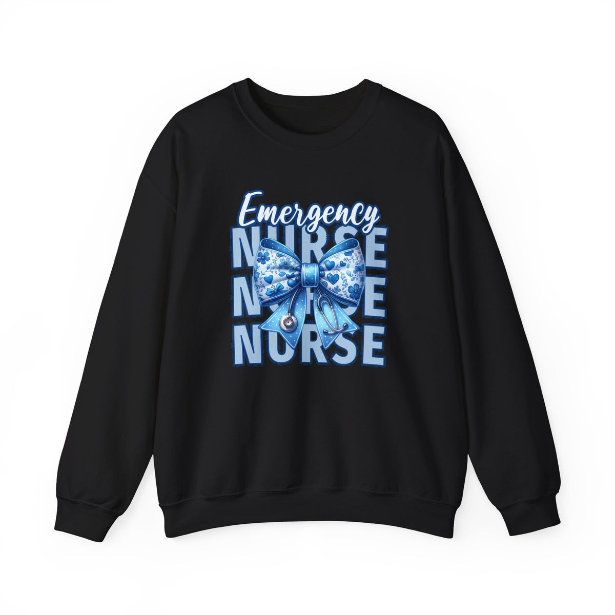 Emergency Nurse Sweatshirt, ER Nurse Blue Bow Shirt, Emergency Room Nurse Gift, RN Sweatshirt, Cute Nurse Apparel, Nursing Gift