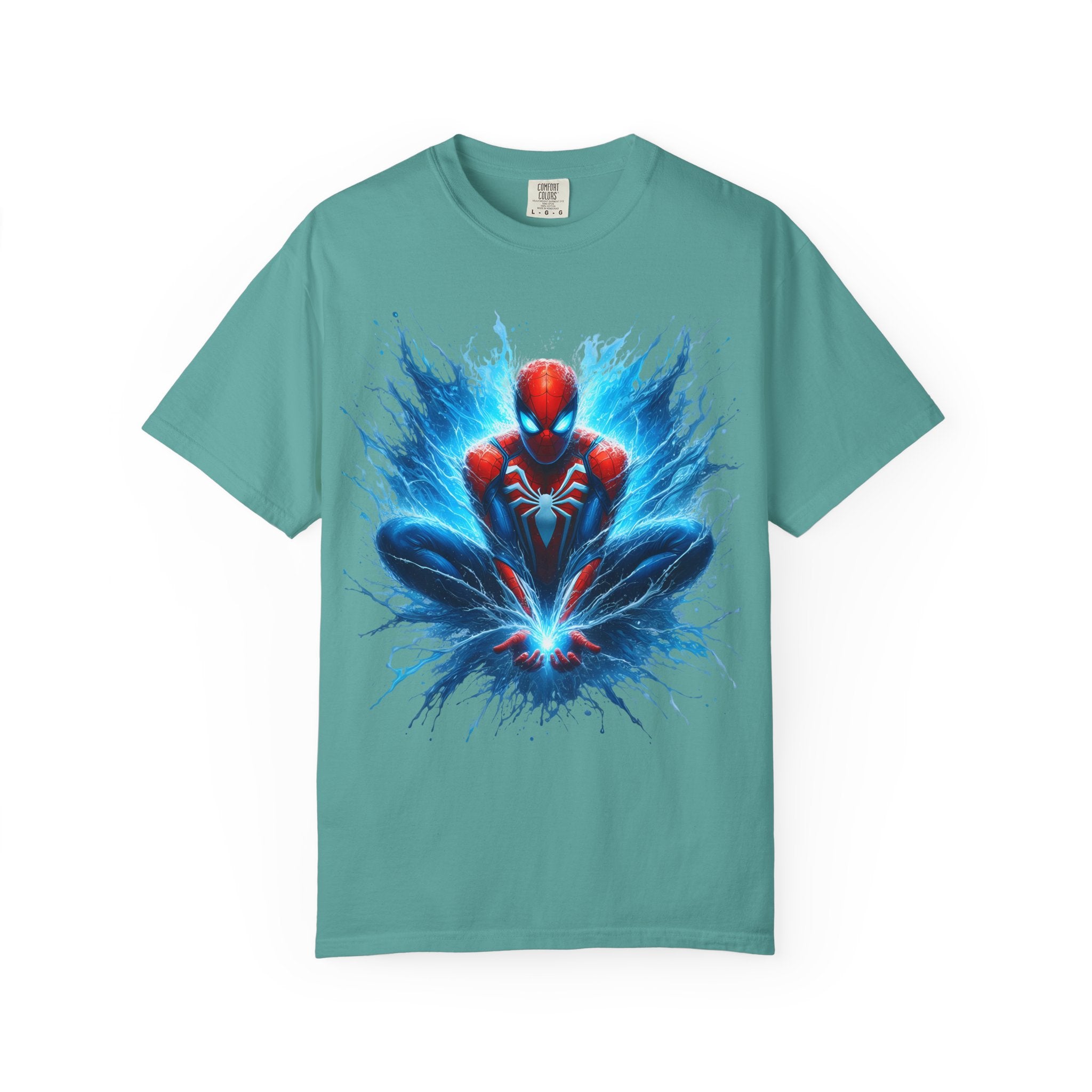 Spider Hero Graphic T Shirt Dynamic Blue Splash Superhero Tee
