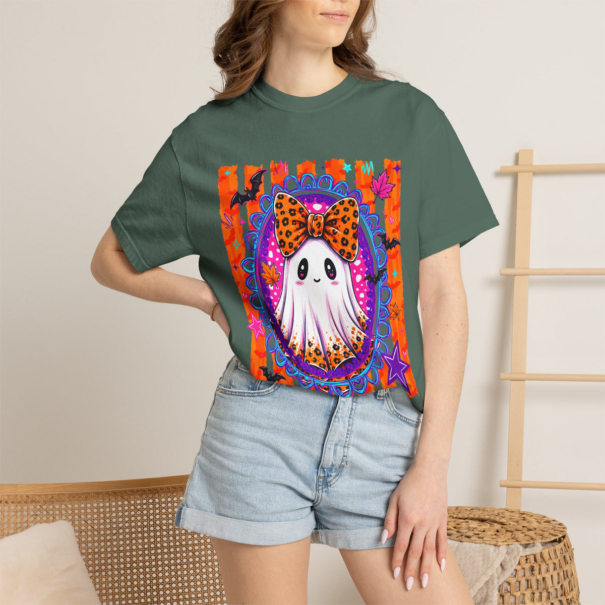 Halloween Ghost Tee Cute Polka Dot Bow Ghost Graphic T Shirt
