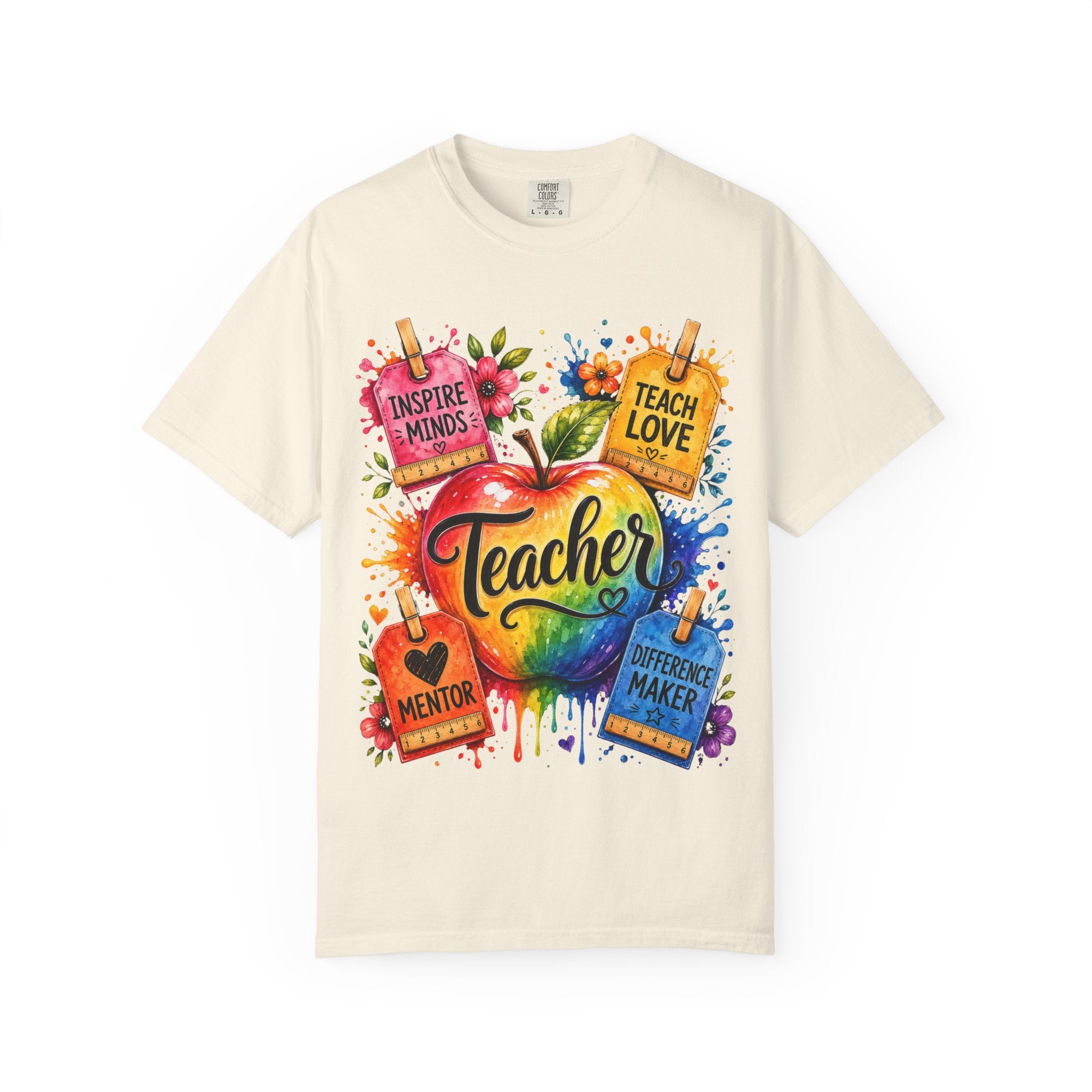 Teacher Apple T Shirt Colorful Inspire Minds Teach Love Mentor Design