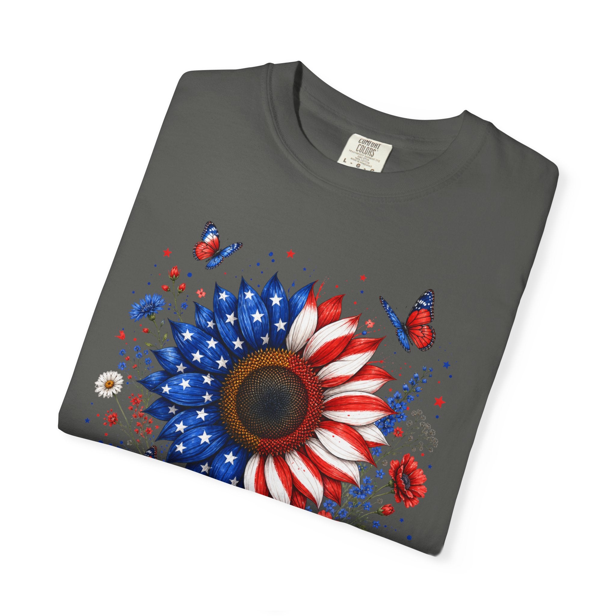 Patriotic Sunflower T Shirt American Flag Floral Tee Fourth of July