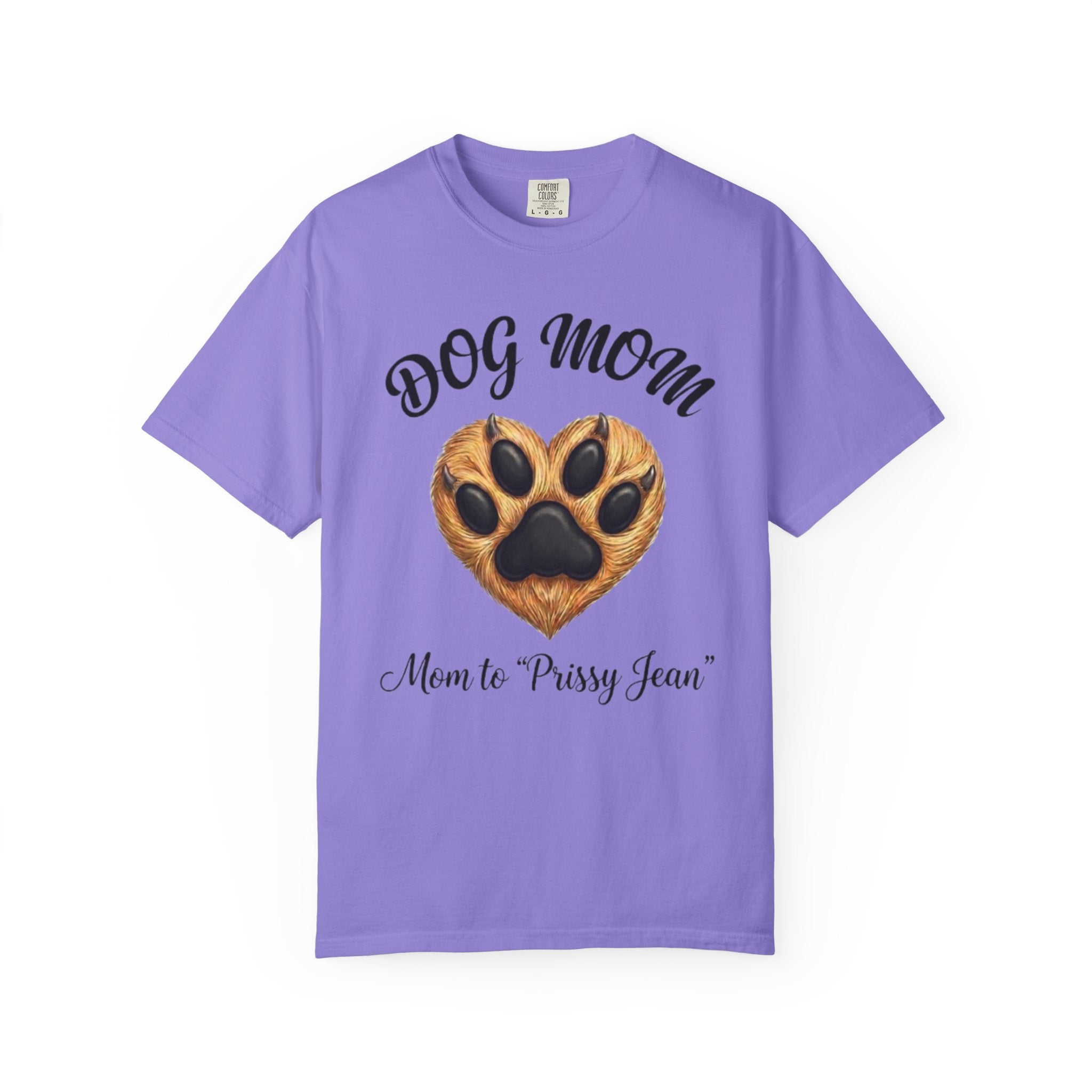 Dog Mom T-Shirt Heart Paw Print Mom to your DOGS name Pet Lover Tee