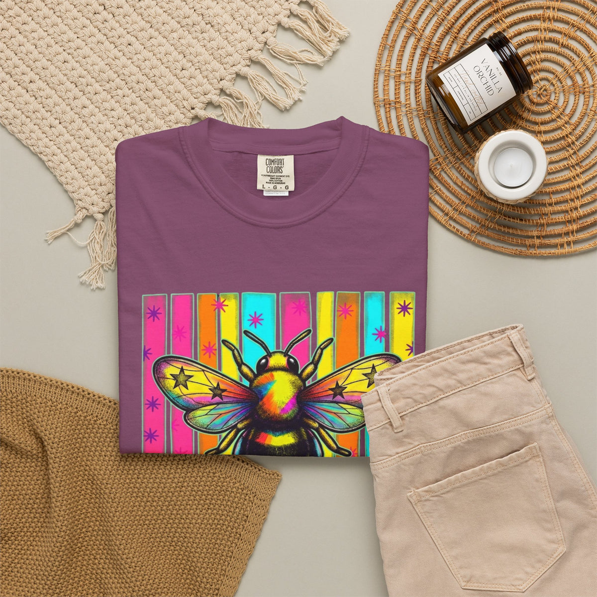 Bee Kind T Shirt Colorful Retro Striped Graphic Tee
