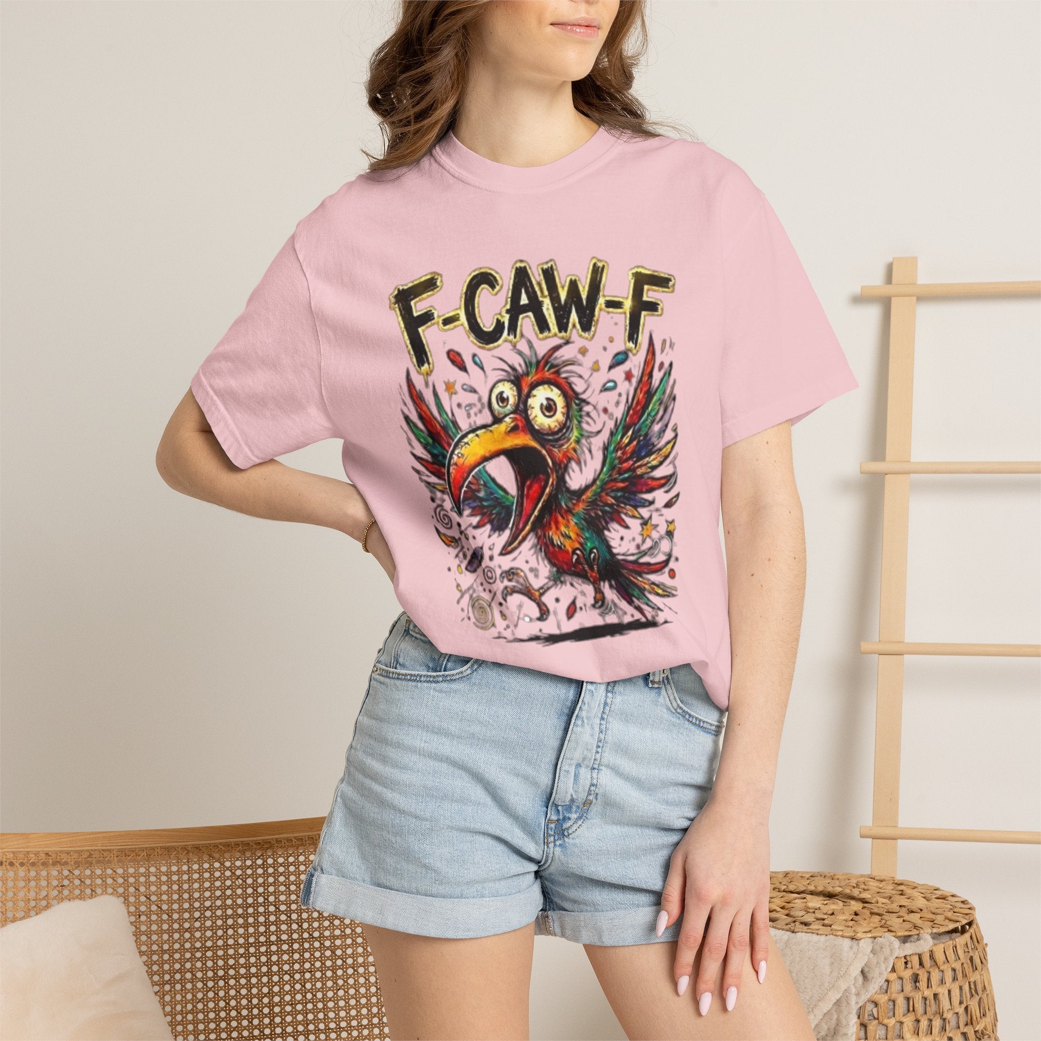 F-CAW-F Cartoon Parrot T-Shirt Colorful Tropical Bird Graphic Tee