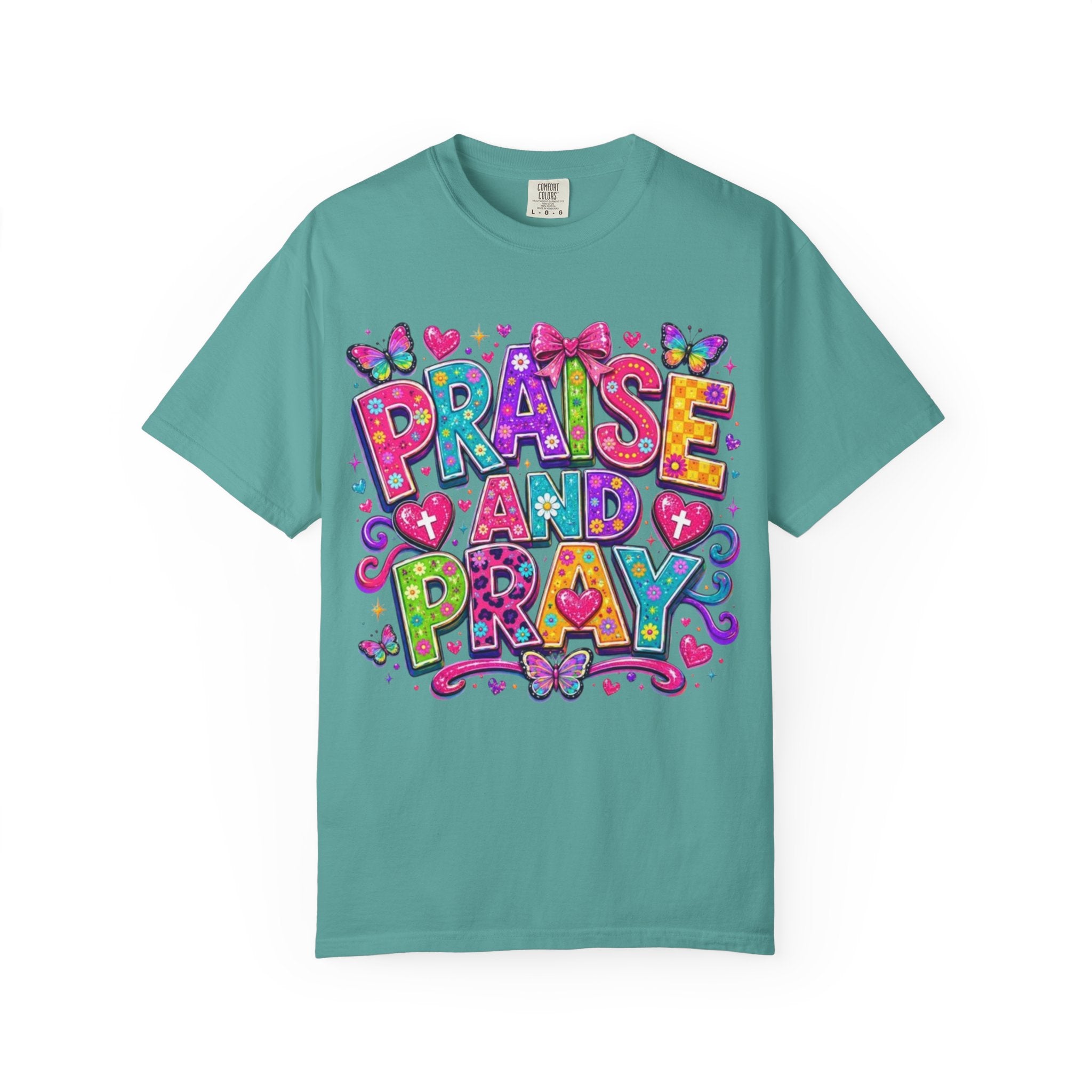 Praise and Pray T Shirt Colorful Christian Faith Graphic Tee
