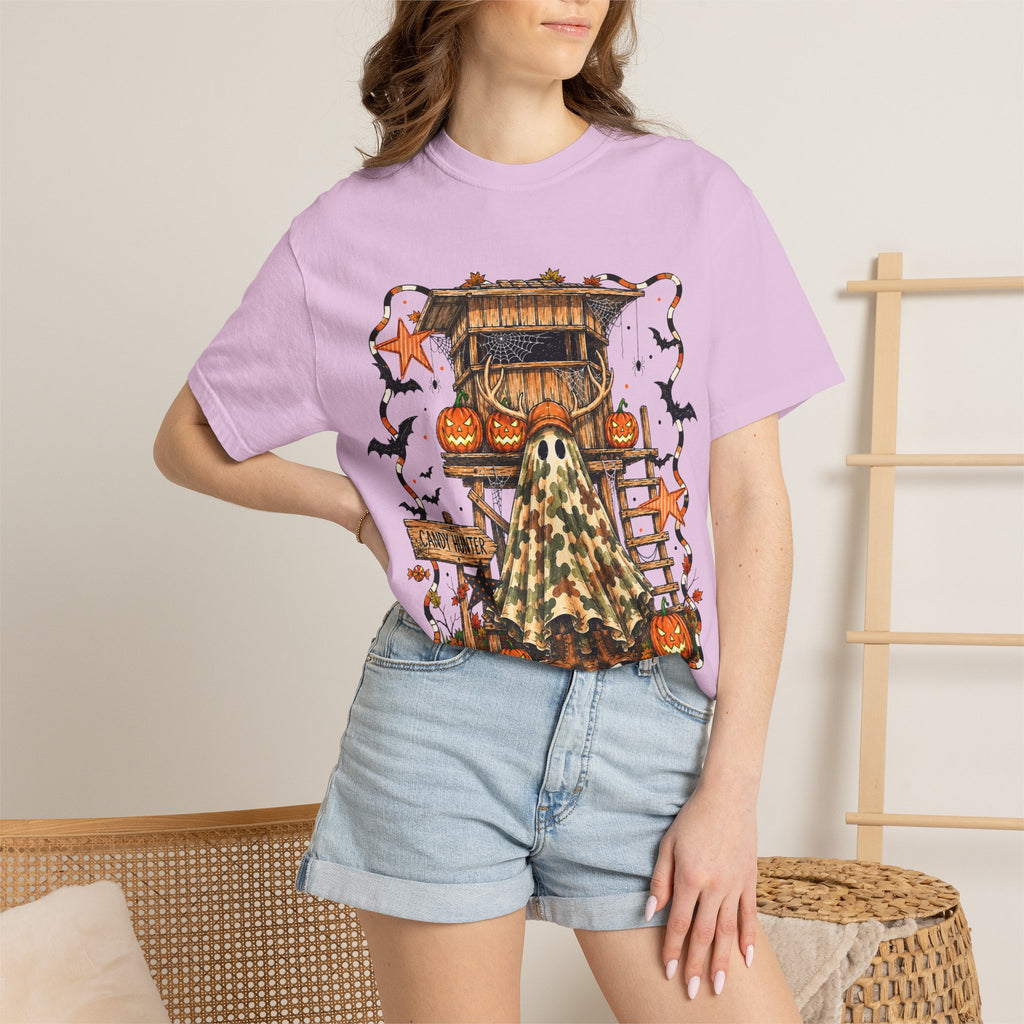 Halloween Ghost Treehouse T-Shirt Front and Back 31 October Camo Pumpkin Tee