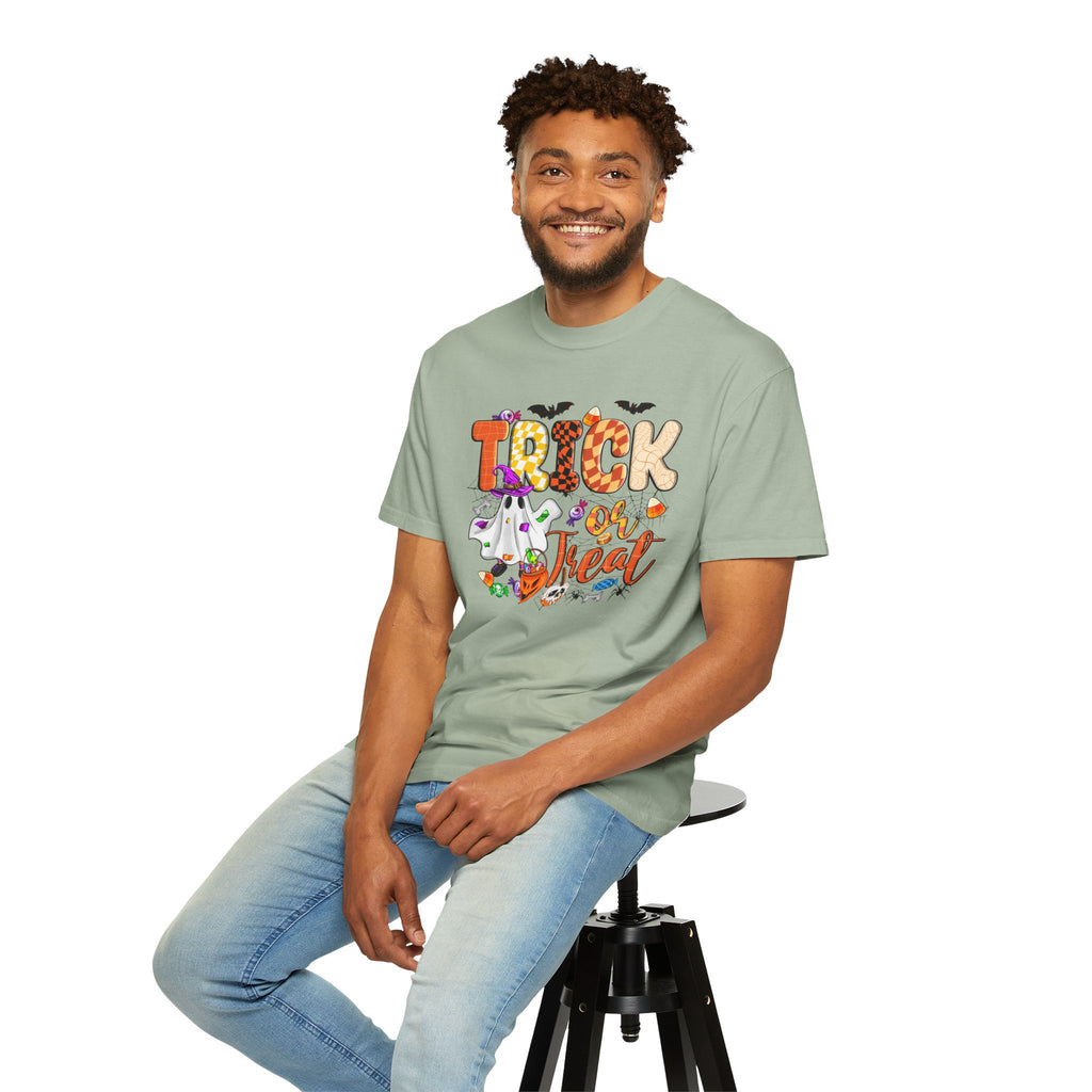Trick or Treat Halloween T Shirt Cute Ghost Pumpkin and Candy Graphic Tee